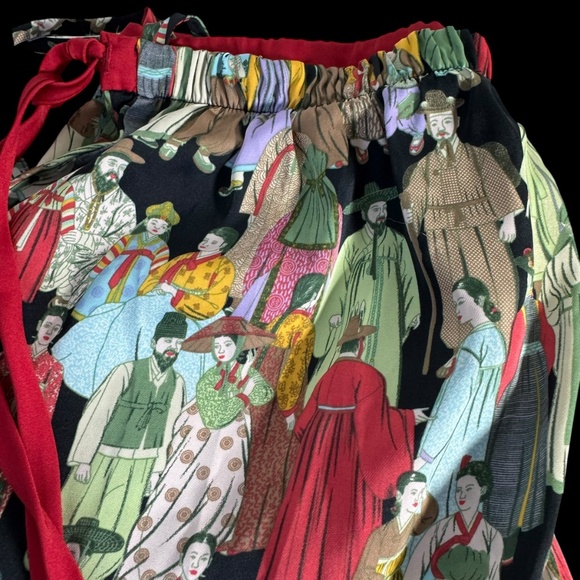 Natori Dynasty Asian Print Mandarin Collar Cropped Pants PJ Set Sz S - Picture 5 of 8